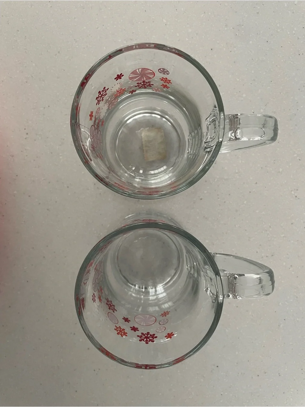 Pier 1 Christmas Peppermint Snowflake Glass Mugs Set of 2 Holiday Footed Cups